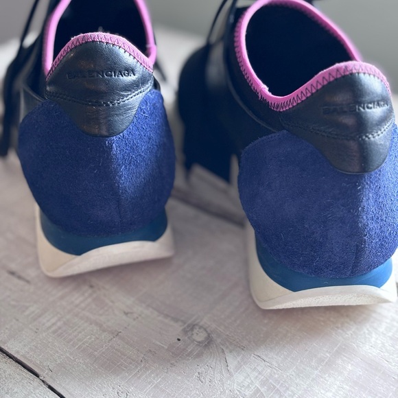 Balenciaga Race Runner - Black, Pink & Blue Slip On Sneakers - Picture 9 of 11